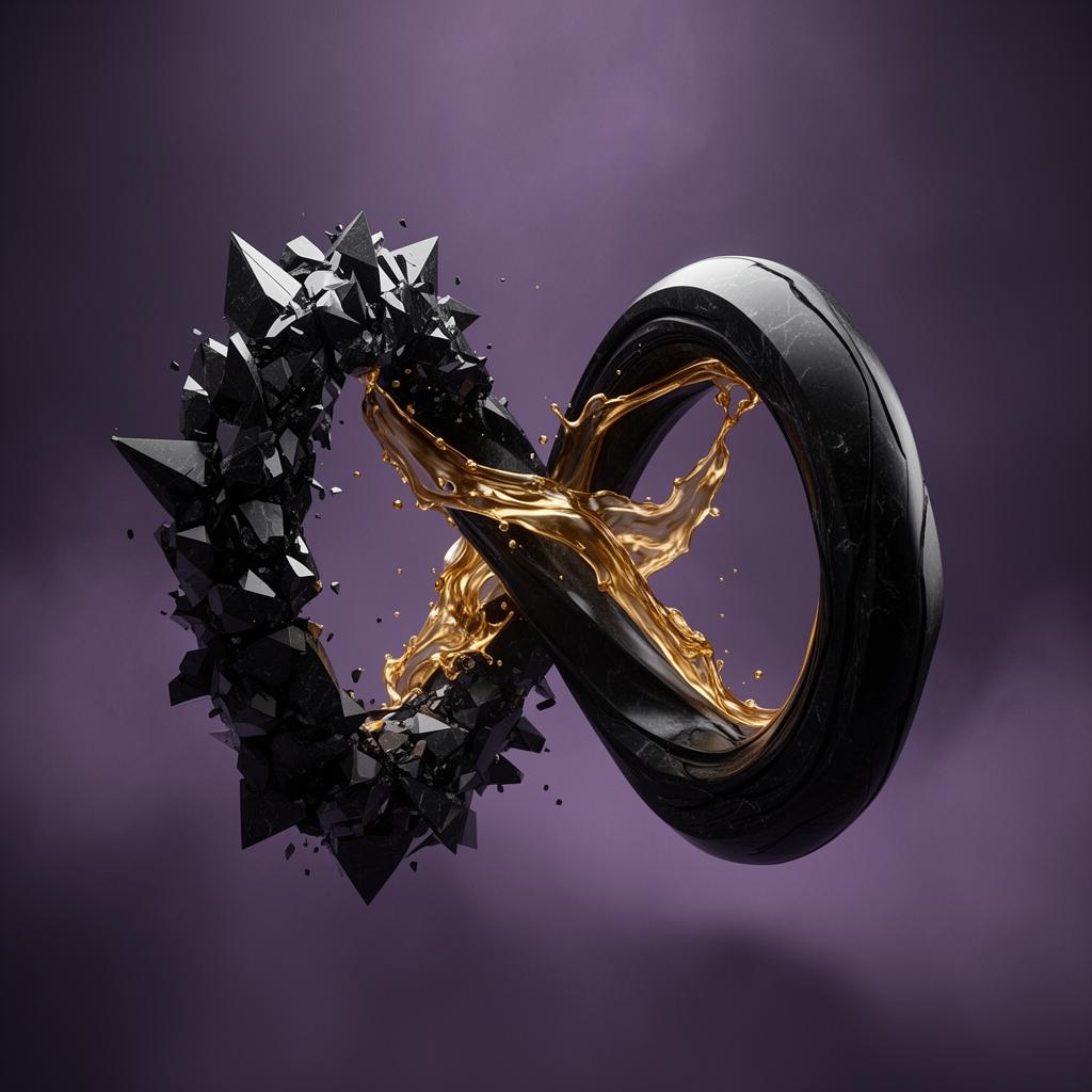 Two intertwining obsidian helixes — one fractured, one continuous — bound by molten gold, symbolising sprint and partnership work